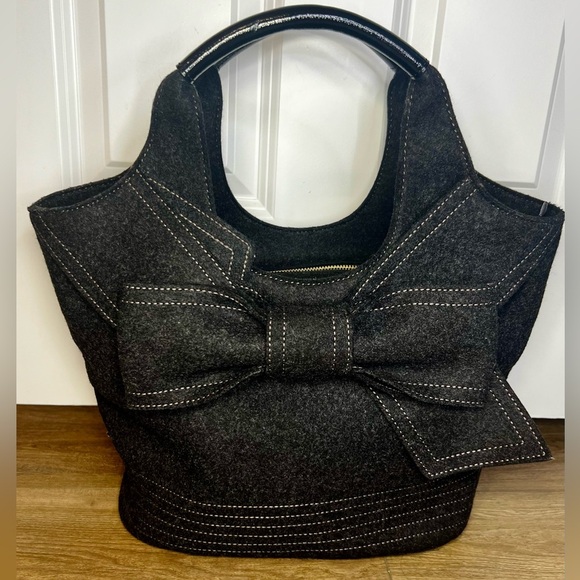 KATE SPADE Tate Handbag in Walker Charcoal Wool - Rare - EUC